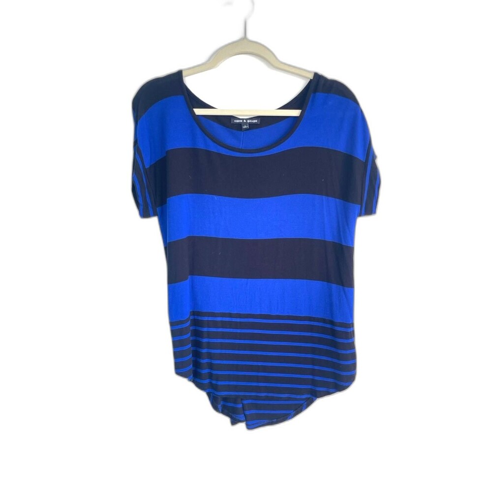 Blue and Black Striped Relaxed Fit Short Sleeve Tee